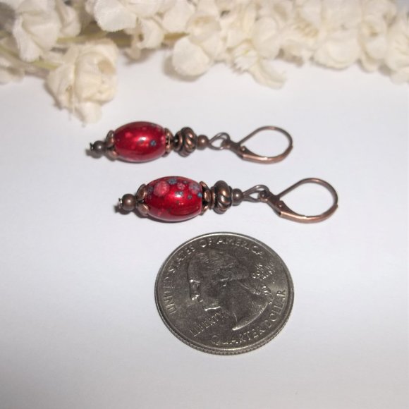 Small Red and Copper Dangle Earring Boho Style Unique Funky Dangly Set Pair 6931 - Picture 5 of 8